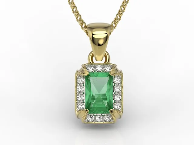 Wisiorek z żółtego złota ze szmaragdem i diamentami LPW-84Z