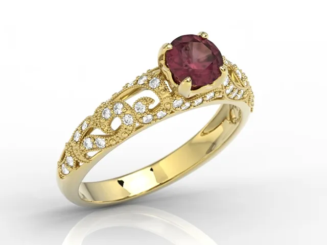 Pierścionek zaręczynowy z żółtego złota z rubinem i cyrkoniami BP-50Z-C
