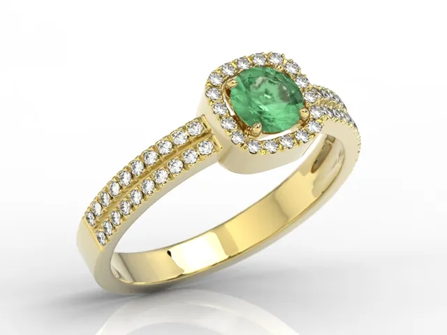 Pierścionek z żółtego złota ze szmaragdem i cyrkoniami BP-52Z-C