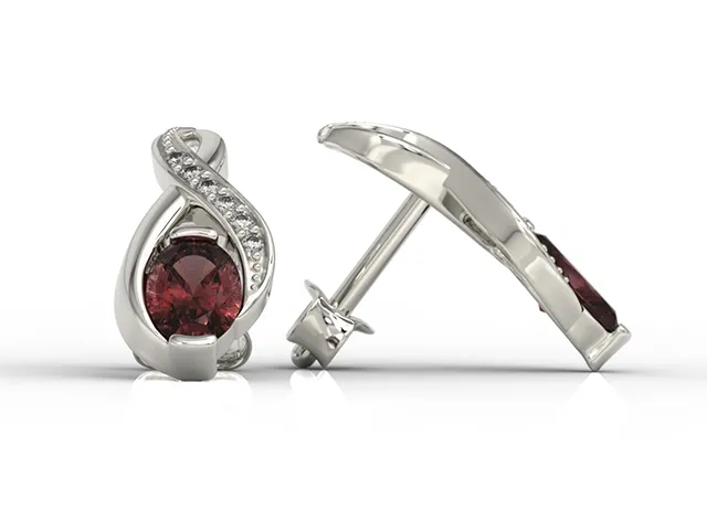 Kolczyki z białego złota na sztyfcie z granatami i brylantami APK-69B-SZT