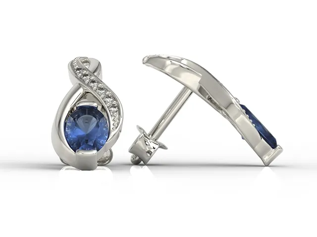Kolczyki z białego złota na sztyfcie z szafirami i brylantami APK-69B-SZT