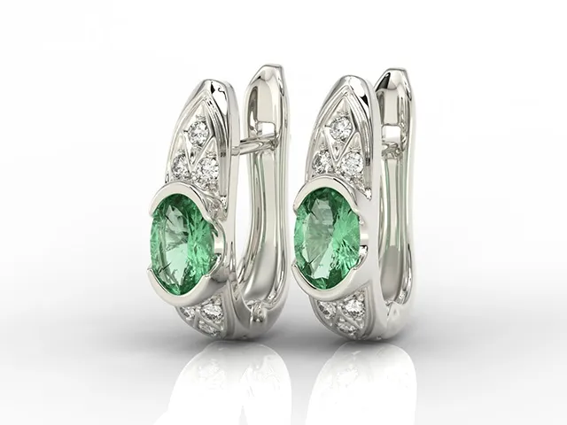 Kolczyki z białego złota z szmaragdami i diamentami APK-80B