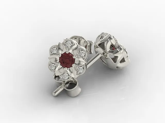 Kolczyki z białego złota z granatami i brylantami JPK-87B