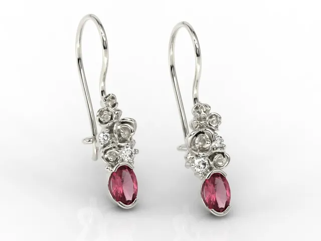 Kolczyki na agrafce z białego złota z rubinami i diamentami APK-39B