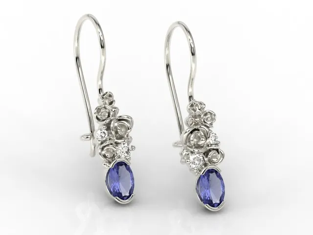 Kolczyki na agrafce z białego złota z tanzanitami i diamentami APK-39B