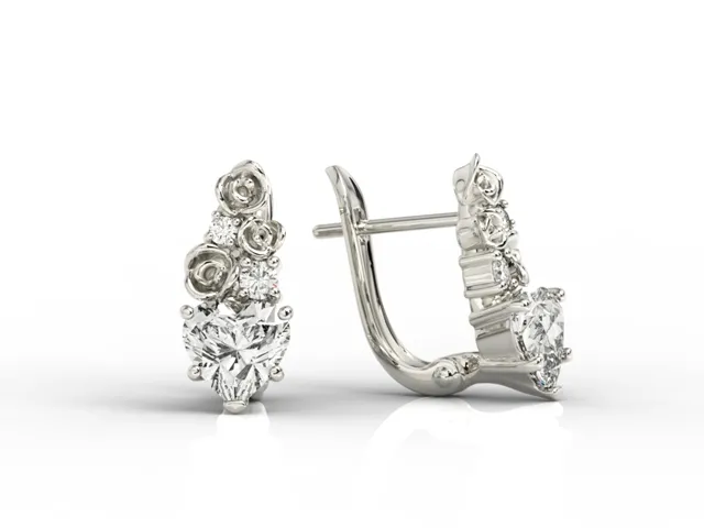 Kolczyki z białego złota z topazami białymi w kształcie serca i diamentami APK-53B