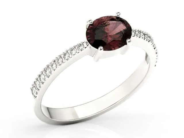 Pierścionek z białego złota z granatem i diamentami BP-58B
