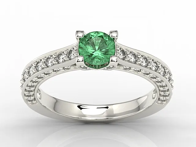 Pierścionek z białego złota ze szmaragdem i cyrkoniami LP-16B