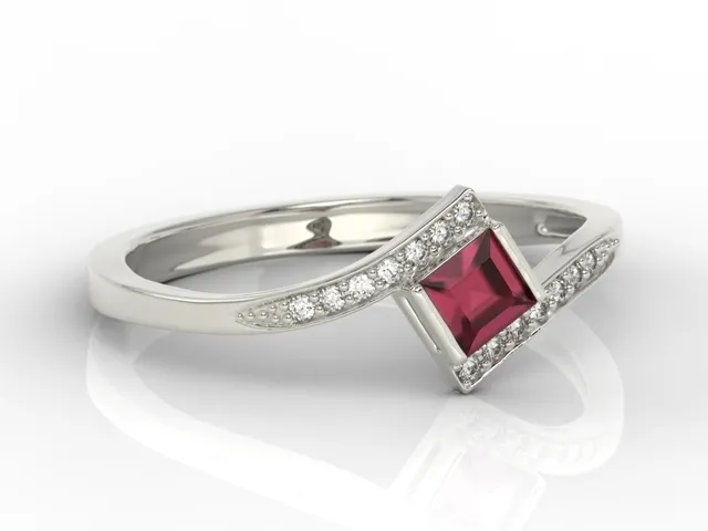 Pierścionek z białego złota z rubinem i diamentami LP-46B