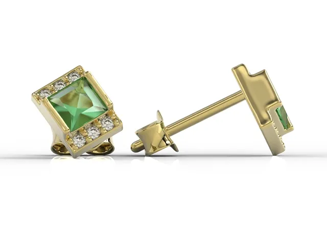 Kolczyki z żółtego złota ze szmaragdami i diamentami LP-46Z