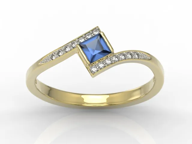 Pierścionek z żółtego złota z szafirem i cyrkoniami LP-46Z-R/C