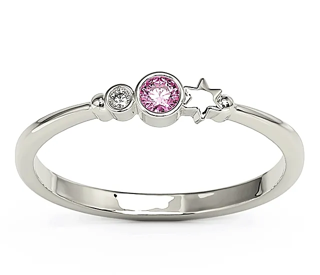 Pierścionek z białego złota z cyrkoniami Swarovski Różowy BP-6709B-C/PINK