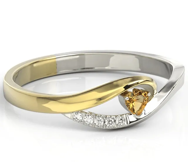 Pierścionek z żółtego i białego złota z topazem Swarovski miodowym i brylantami BP-70ZB