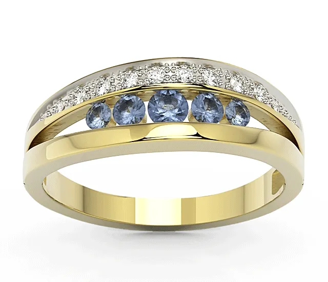 Pierścionek z żółtego złota z szafirami i diamentami, model JP-59Z-R