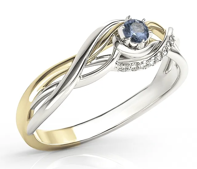 Pierścionek z białego i żółtego złota z szafirem i cyrkoniami BP-71BZ-SZA/C