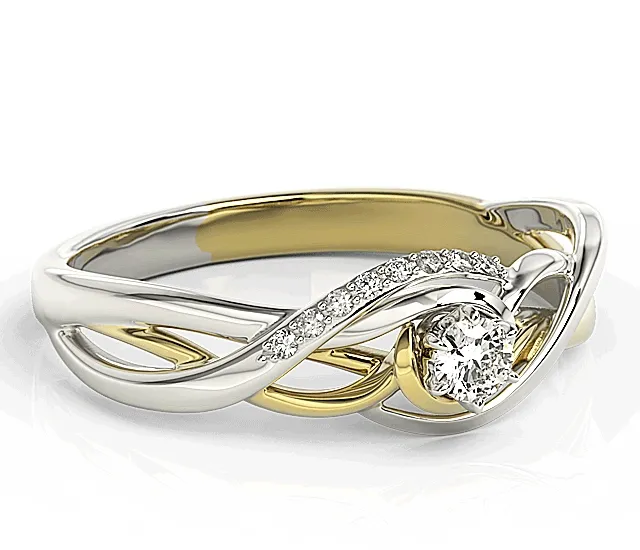 Pierścionek zaręczynowy z białego i żółtego złota z brylantami BP-71BZ