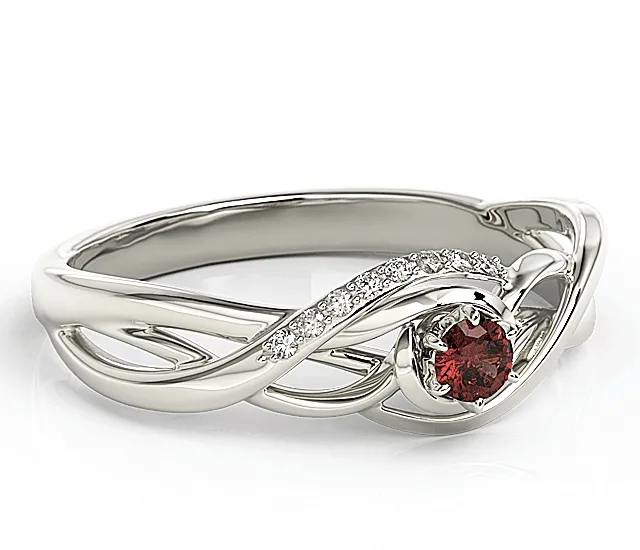 Pierścionek z białego złota z granatem i brylantami BP-71B-GRA/D