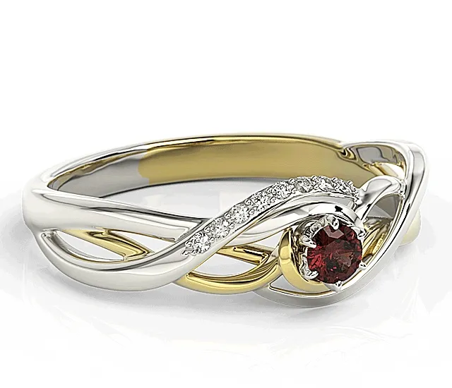 Pierścionek z białego i żółtego złota z granatem i brylantami BP-71BZ-GRA/D