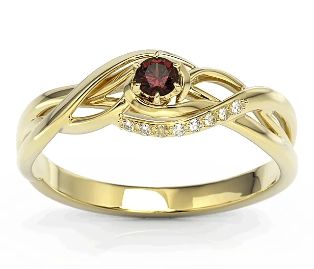 Pierścionek z żółtego złota z granatem i brylantami BP-71Z-GRA/D