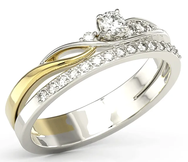 Pierścionek z białego i żółtego złota z brylantami BP-77BZ