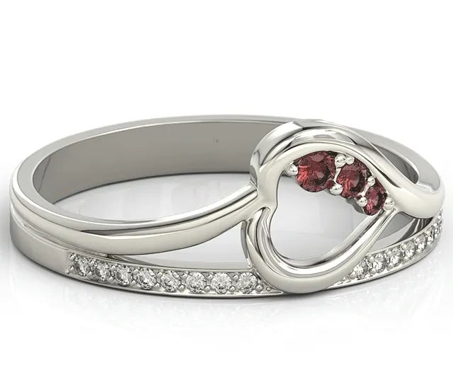 Pierścionek z białego złota z granatami i brylantami BP-83B