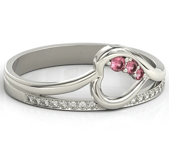 Pierścionek z białego złota z rubinami i brylantami BP-83B
