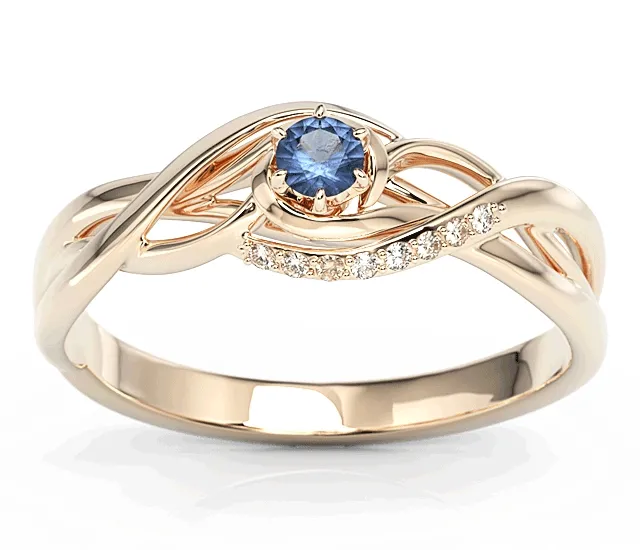 Pierścionek z różowego złota z szafirem i brylantami BP-71P-SZA/D