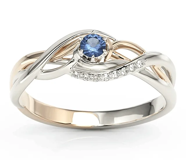 Pierścionek z białego i różowego złota z szafirem i brylantami BP-71BP-SZA/D