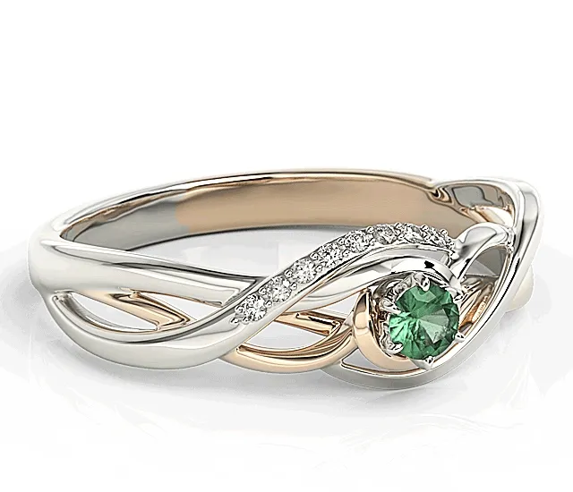 Pierścionek z białego i różowego złota ze szmaragdem i brylantami BP-71BP