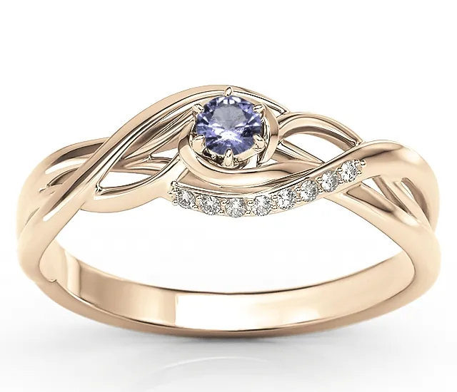 Pierścionek z różowego złota z tanzanitem i brylantami BP-71P