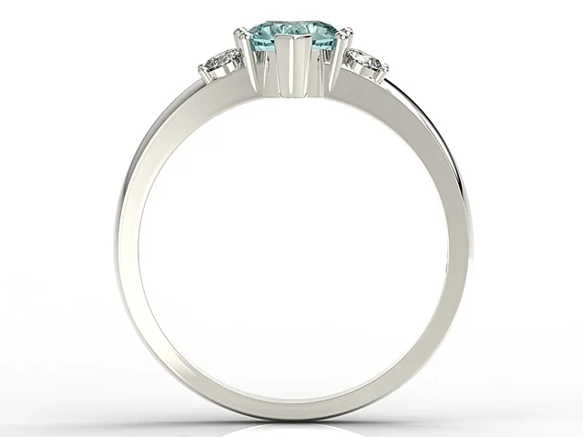 Pierścionek z białego złota z niebieskim topazem w kształcie serca i diamentami JP-90B