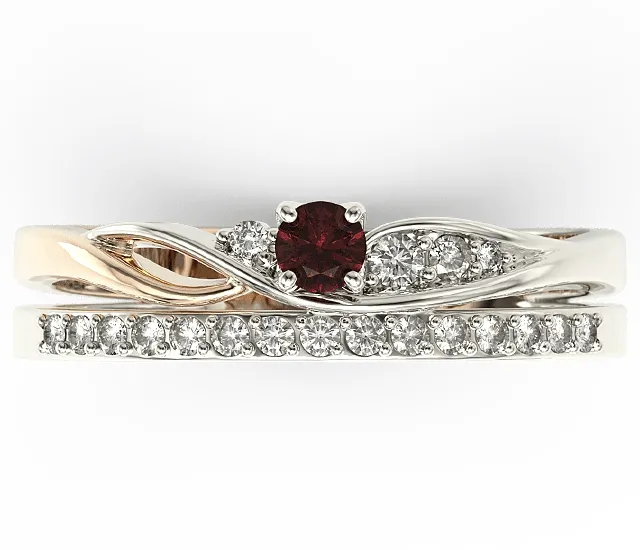 Pierścionek z białego i różowego złota z granatem i brylantami BP-77BP-GRA/D