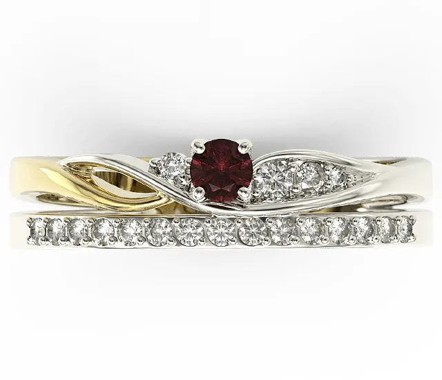 Pierścionek z białego i żółtego złota z granatem i brylantami BP-77BZ-GRA/D