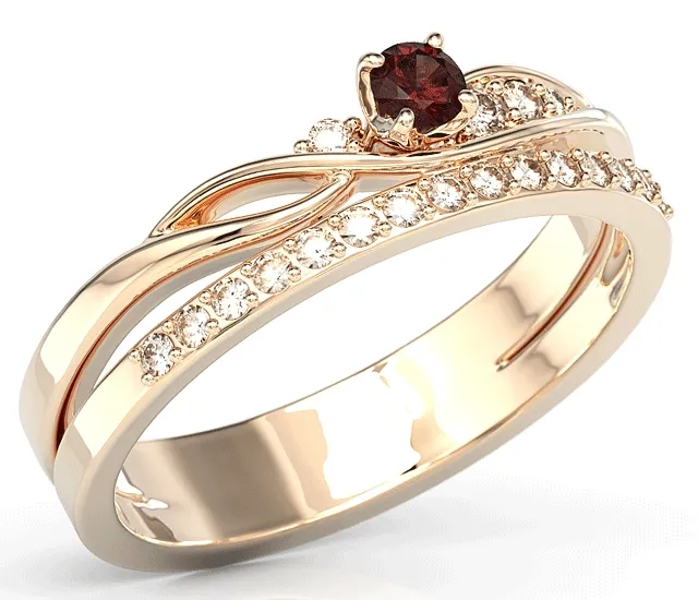 Pierścionek z różowego złota z granatem i brylantami BP-77P-GRA/D