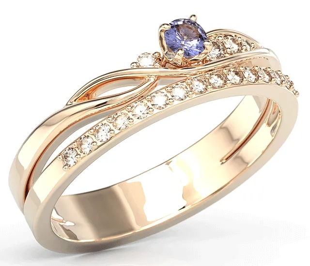 Pierścionek z różowego złota z tanzanitem i brylantami BP-77P-TAN/D