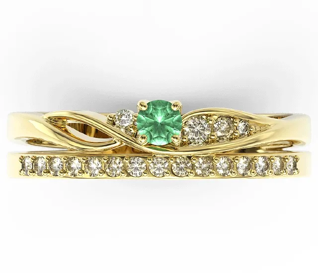 Pierścionek z żółtego złota ze szmaragdem i brylantami BP-77Z