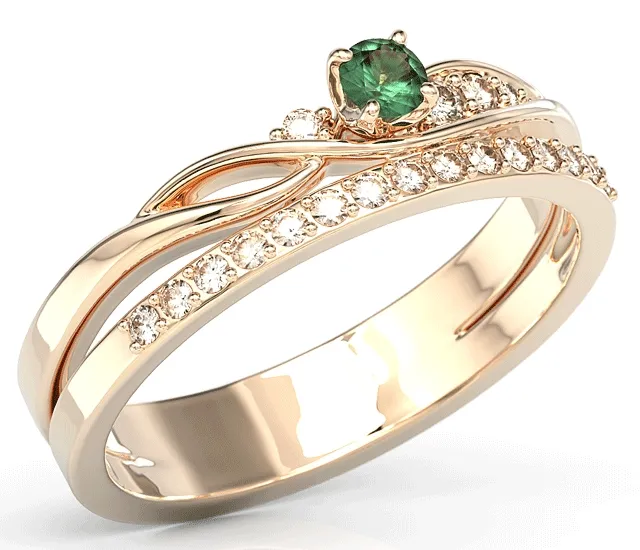 Pierścionek z różowego złota ze szmaragdem i brylantami BP-77P
