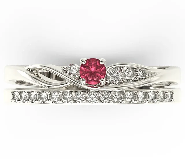 Pierścionek z białego złota z rubinem i brylantami BP-77B