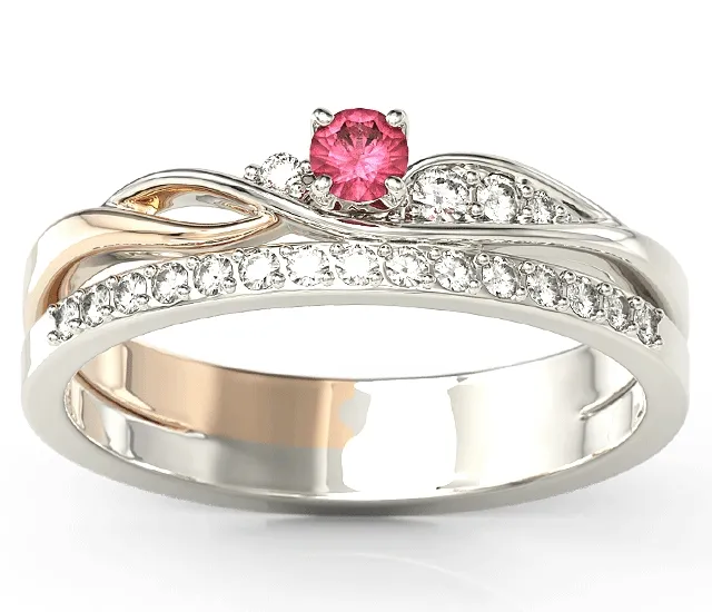 Pierścionek z białego i różowego złota z rubinem i brylantami BP-77BP