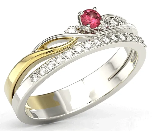 Pierścionek z białego i żółtego złota z rubinem i brylantami BP-77BZ