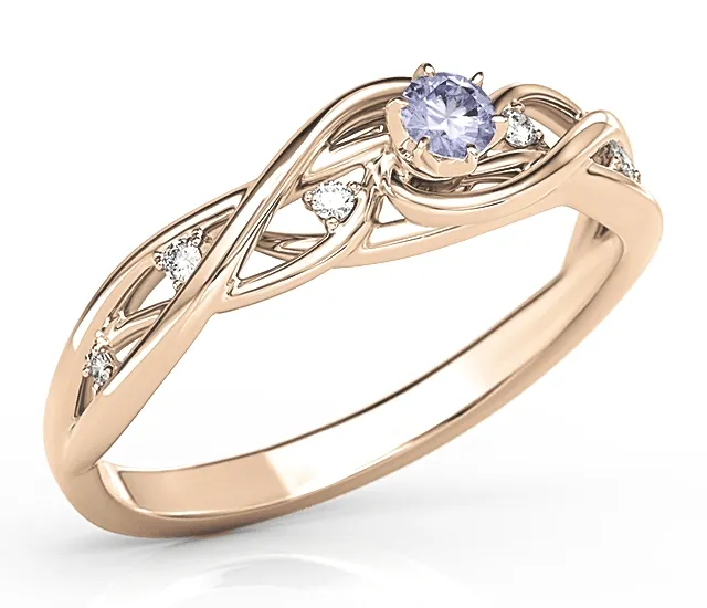 Pierścionek z różowego złota z tanzanitem i brylantami BP-75P