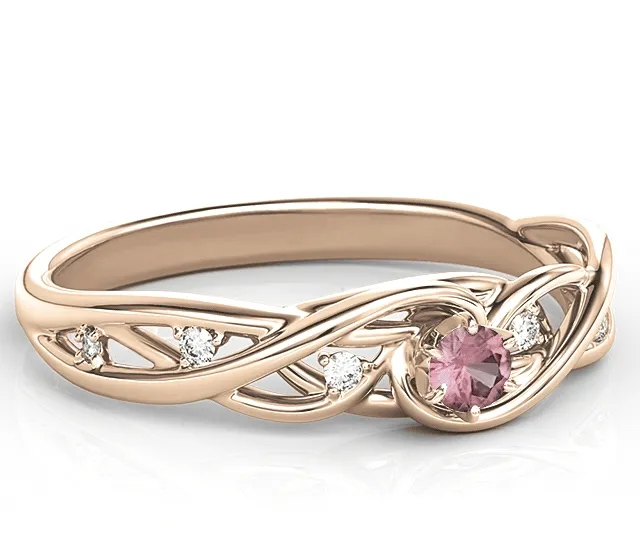 Pierścionek z różowego złota z rubinem i brylantami BP-75P