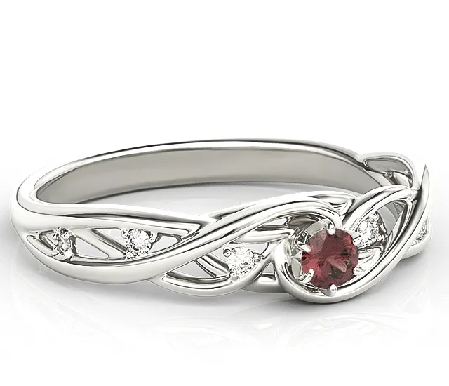 Pierścionek z białego złota z granatem i brylantami BP-75B