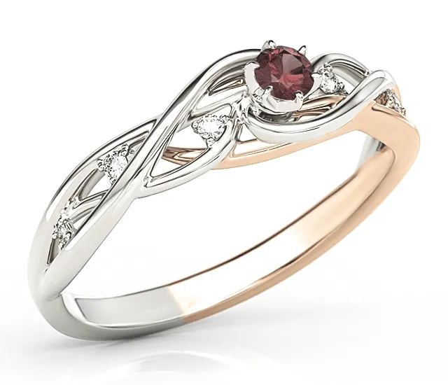 Pierścionek z białego i różowego złota z granatem i brylantami BP-75BP