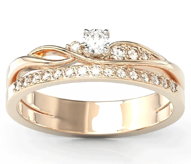 Pierścionek z różowego złota z białym szafirem i brylantami BP-77P