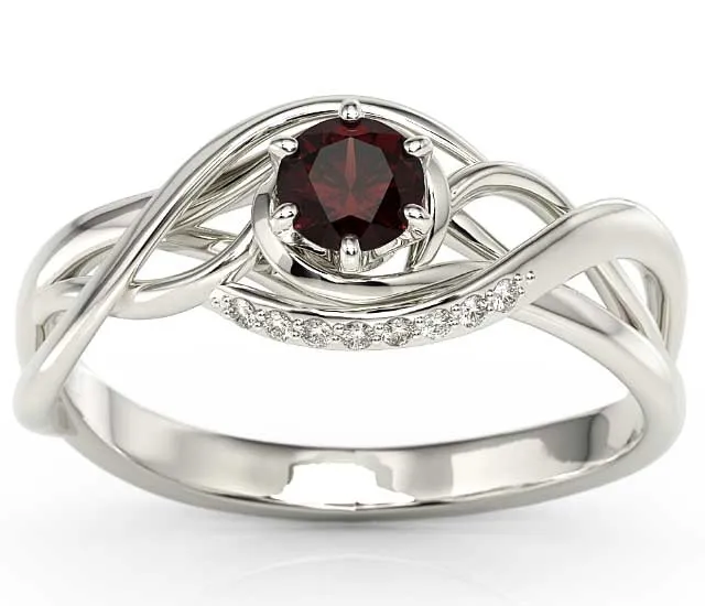 Pierścionek z białego złota z granatem i brylantami BP-7130B