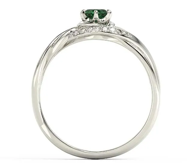 Pierścionek z białego złota ze szmaragdem i brylantami BP-7130B