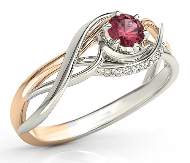 Pierścionek z białego i różowego złota z rubinem i brylantami BP-7130BP