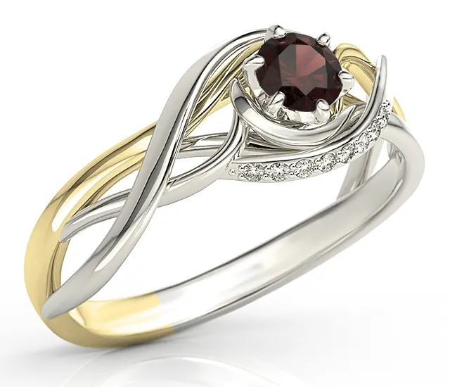 Pierścionek z białego i żółtego złota z granatem i brylantami BP-7130BZ