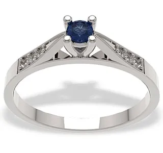 Pierścionek z białego złota z szafirem i brylantami LP-29B